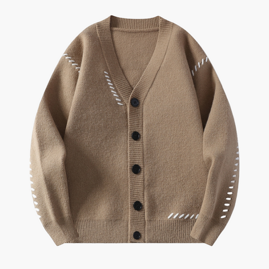 Men's Classic Button-Up Cardigan with Modern Accent Stitching – Versatile Everyday Style