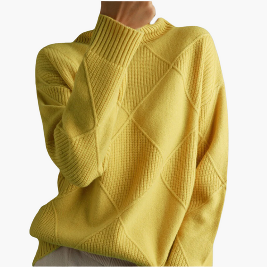 Women's Diamond Pattern Knit Sweater Casual Pullover for Everyday Style