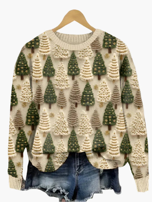 Women's Festive 3D Christmas Tree Knit Sweater Holiday Pullover