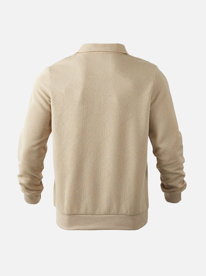 Men's Half-Zip Pullover Sweater with Patterned Texture, Smart-Casual Style