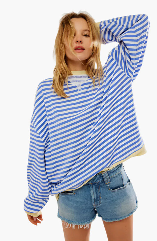 Women's Oversized Striped Pullover Casual Lounge Top