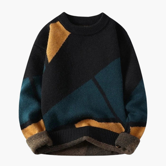 Men's Geometric Pattern Casual Knit Sweater – Modern Streetwear Pullover