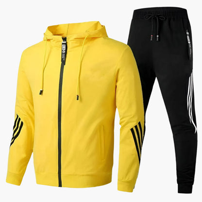Men's Two-Piece Athletic Tracksuit Set – Sporty Hooded Jacket and Joggers for Training, Casual & Leisure