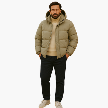Men's Urban Winter Parka Puffer Jacket with Hood – Minimalist Style for City and Outdoor