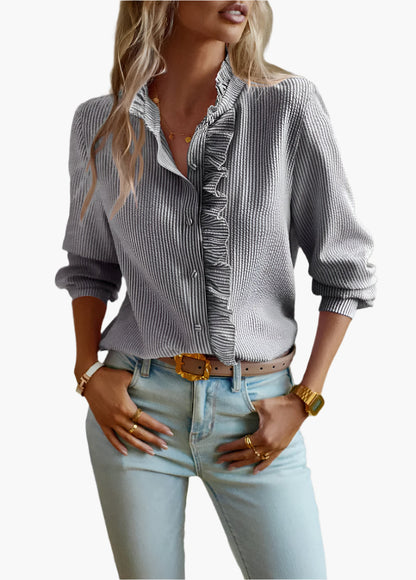 Women's Ruffle Button-Down Blouse Elegant Casual Office Style
