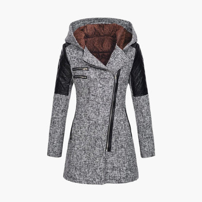 Women's Urban Hooded Winter Coat – Asymmetrical Zip, Quilted Shoulder, Stylish Everyday Outerwear