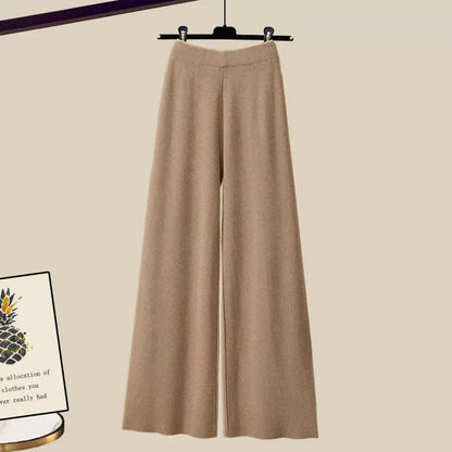 Women's 3-Piece Casual Office Layered Outfit Set – Relaxed Trousers, White Shirt & Asymmetric Knit Top