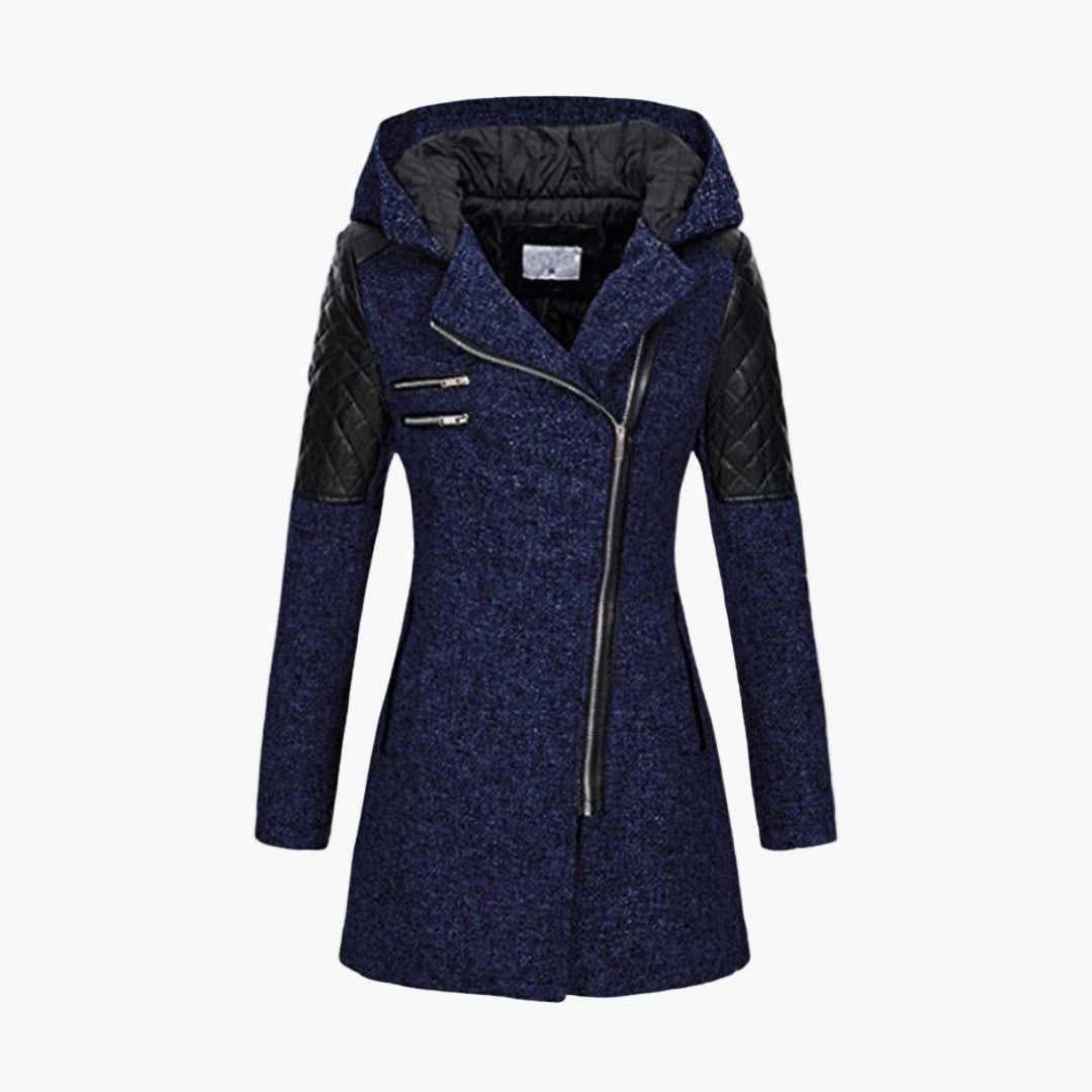 Women's Urban Hooded Winter Coat – Asymmetrical Zip, Quilted Shoulder, Stylish Everyday Outerwear
