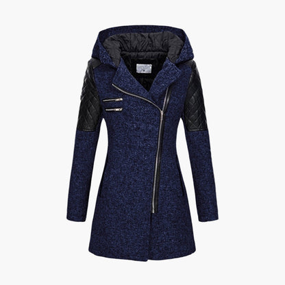 Women's Urban Hooded Winter Coat – Asymmetrical Zip, Quilted Shoulder, Stylish Everyday Outerwear