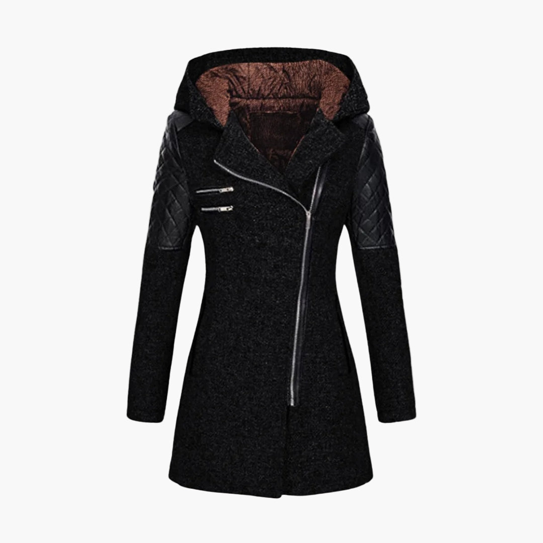 Women's Urban Hooded Winter Coat – Asymmetrical Zip, Quilted Shoulder, Stylish Everyday Outerwear