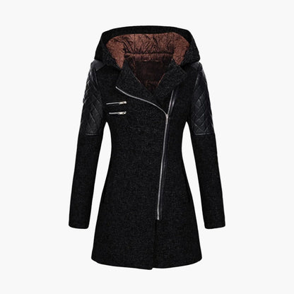 Women's Urban Hooded Winter Coat – Asymmetrical Zip, Quilted Shoulder, Stylish Everyday Outerwear