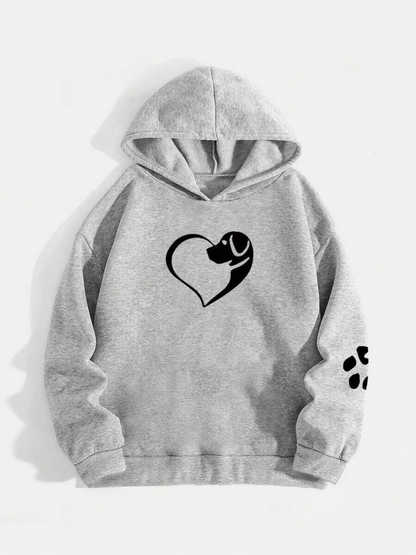 Women's Dog Lover Hoodie with Heart and Paw Print – Casual Pullover for Animal Lovers