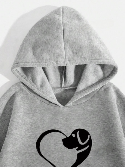 Women's Dog Lover Hoodie with Heart and Paw Print – Casual Pullover for Animal Lovers