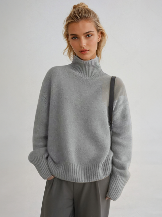 Women's Minimalist Turtleneck Oversized Sweater – Modern Casual Style