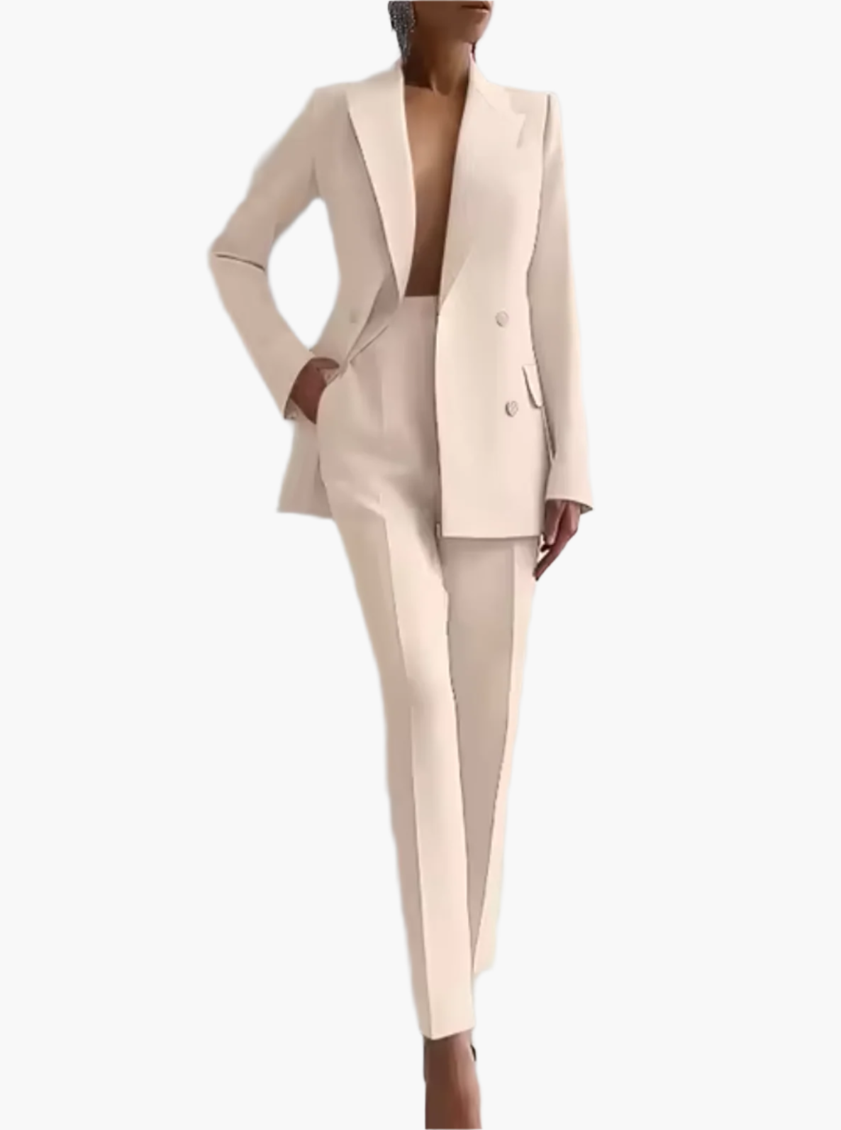 Women's Elegant Double-Breasted Blazer Suit Set for Business and Formal Wear