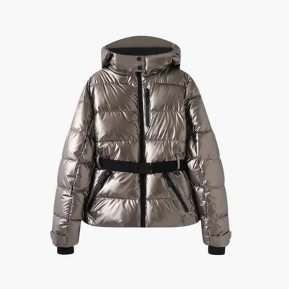 Women's Stylish Belted Puffer Jacket with Hood – Winter Fashion Outerwear