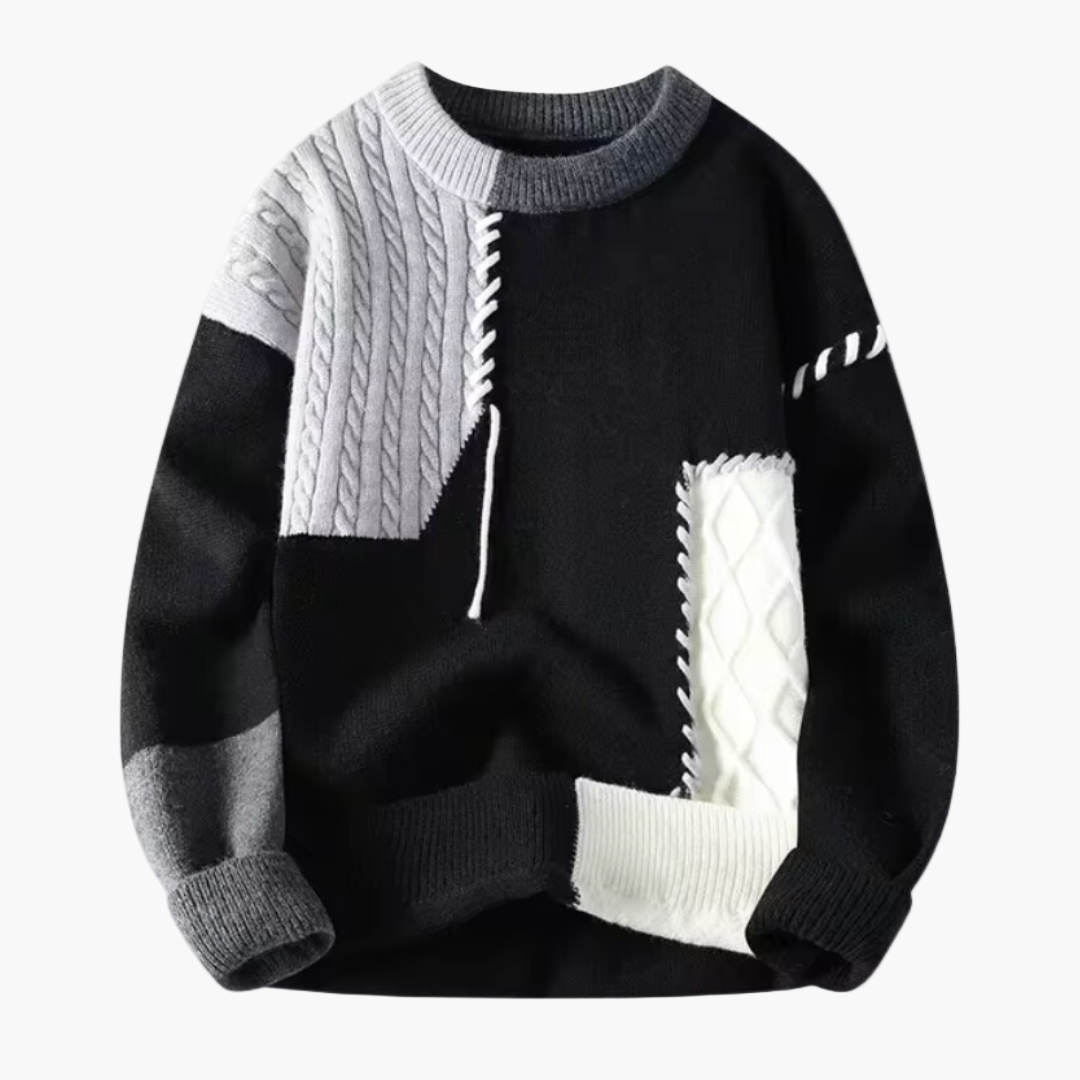 Men's Patchwork Knit Sweater Casual Modern Pullover