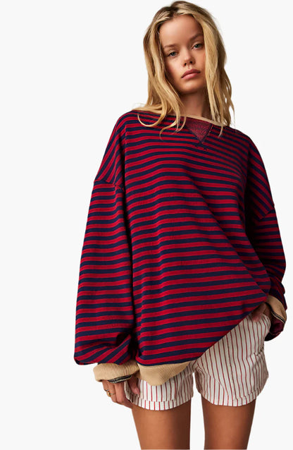 Women's Oversized Striped Pullover Casual Lounge Top