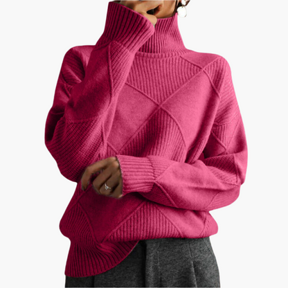 Women's Diamond Pattern Knit Sweater Casual Pullover for Everyday Style