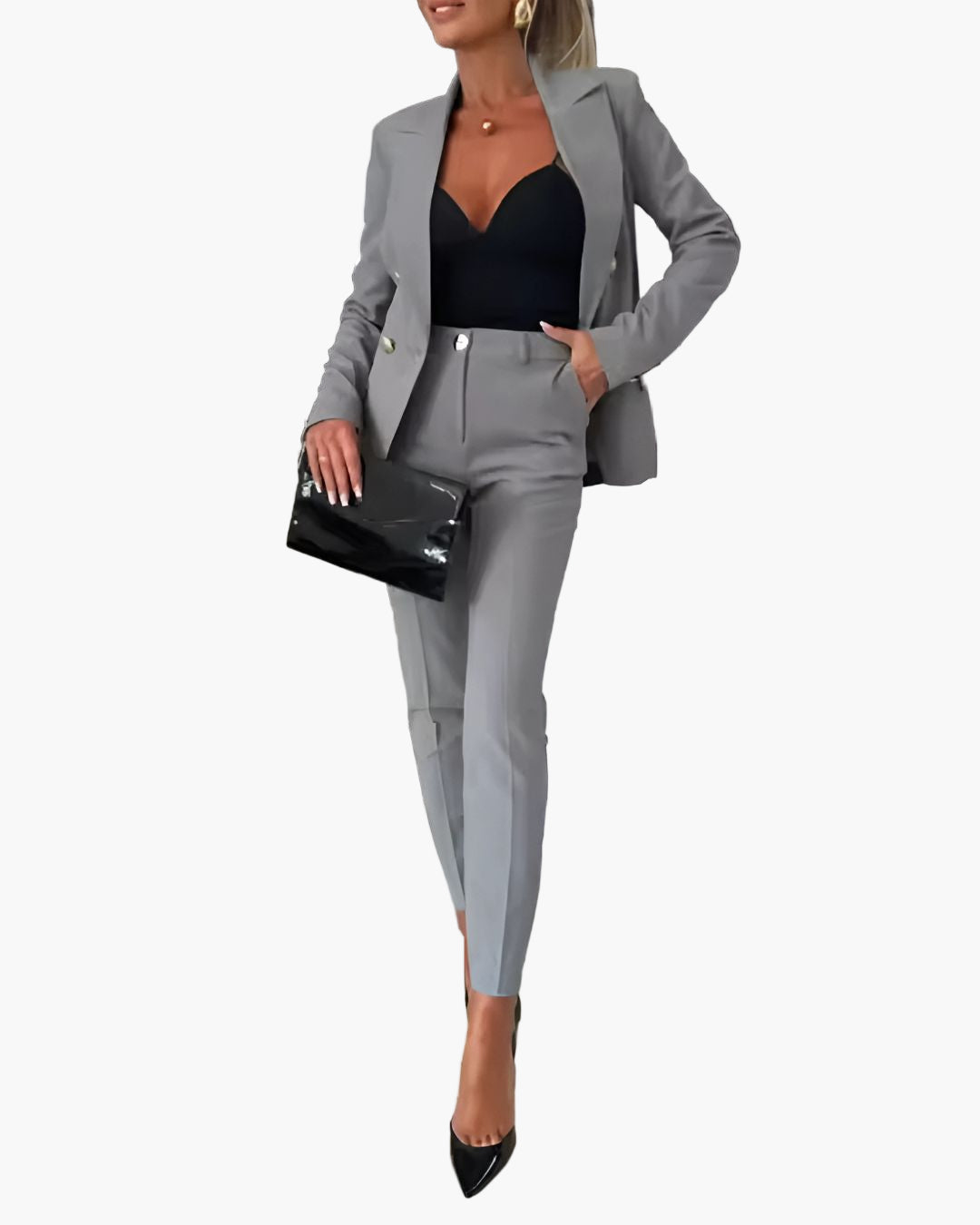 Women's Double-Breasted Business Suit Set – Modern Slim Fit Blazer & Pants for Office and Events