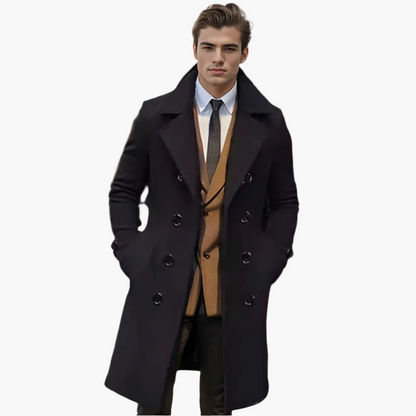 Men's Double-Breasted Classic Long Trench Coat – Tailored Formal & Business Outerwear