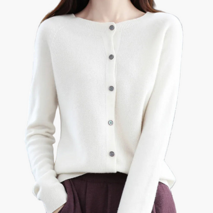 Women's Classic Button-Up Cardigan Sweater with Crew Neck – Elegant Everyday Layer for Work and Casual