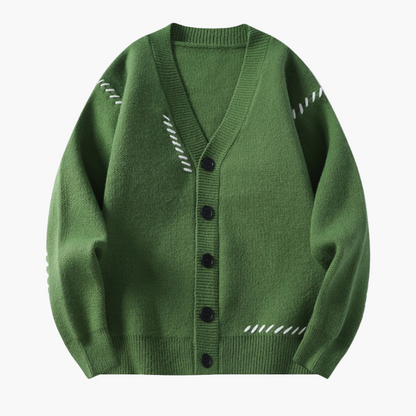Men's Classic Button-Up Cardigan with Modern Accent Stitching – Versatile Everyday Style