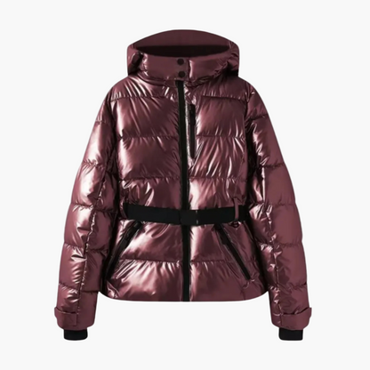Women's Stylish Belted Puffer Jacket with Hood – Winter Fashion Outerwear