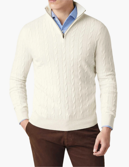 Men's Classic Cable Knit Quarter-Zip Sweater – Timeless Business & Casual Style