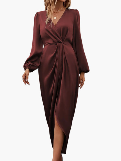 Women's Elegant Wrap Midi Dress for Formal Occasions and Parties