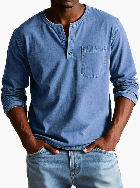 Men's Classic Long Sleeve Henley Shirt – Modern Button Placket & Chest Pocket, Casual Everyday Style