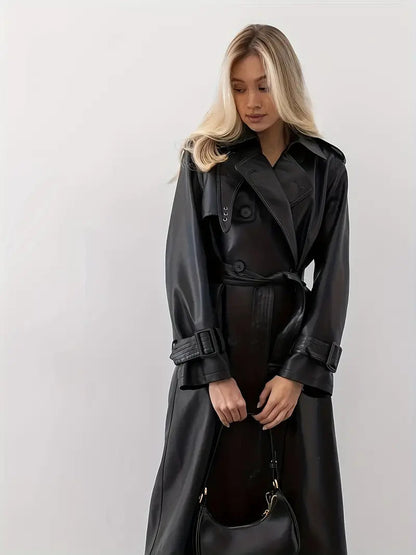 Women's Classic Long Trench Coat – Elegant Double-Breasted Belted Overcoat for Everyday, Office, and Evening Wear