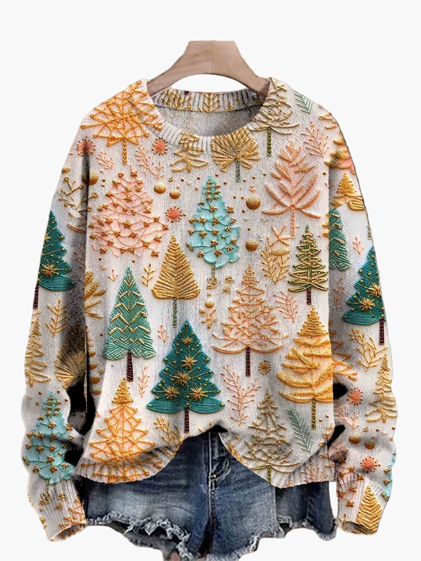 Women's Festive 3D Christmas Tree Knit Sweater Holiday Pullover
