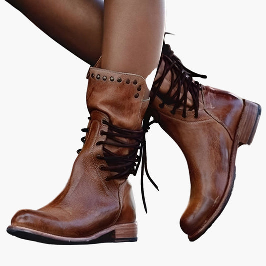 Women's Vintage Lace-Up Boots - Retro Style Fashion Ankle Boots for Everyday and Adventure