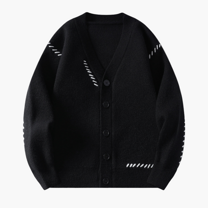 Men's Classic Button-Up Cardigan with Modern Accent Stitching – Versatile Everyday Style