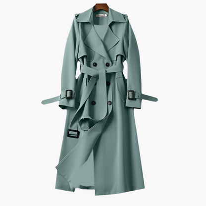 Women's Classic Double-Breasted Trench Coat Elegant Long Belted Overcoat