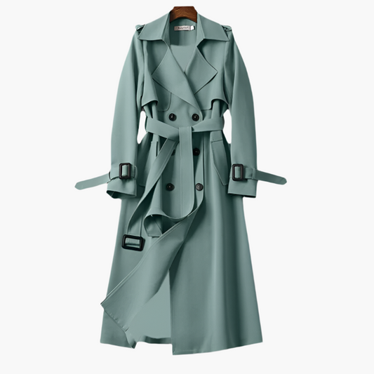 Women's Classic Double-Breasted Trench Coat Elegant Long Belted Overcoat