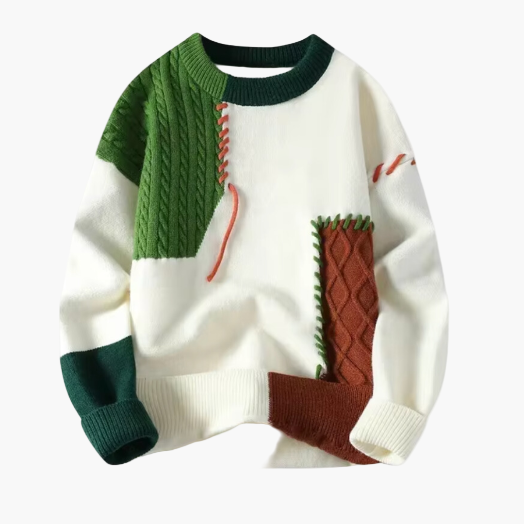Men's Patchwork Knit Sweater Casual Modern Pullover