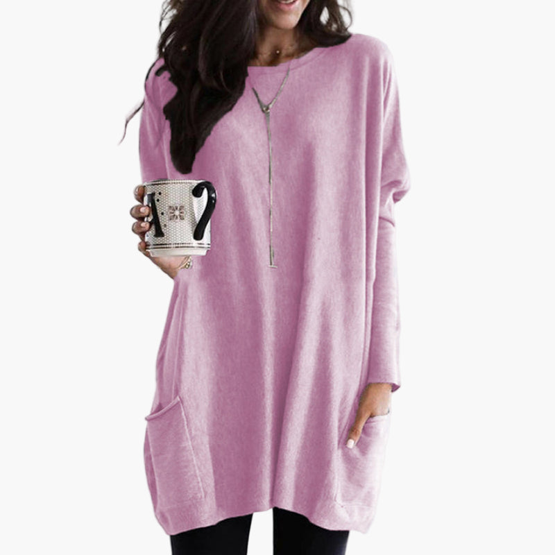 Women's Casual Long Pullover Sweater with Pockets, Relaxed Fit, Cozy Everyday Tunic Top
