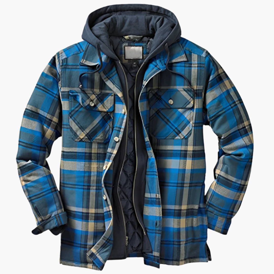 Men's Outdoor Hooded Lumberjack Style Quilted Jacket – Classic Plaid, Warm and Versatile