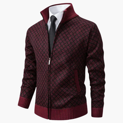 Men's Elegant Knitted Zip-Up Cardigan Jacket for Business and Casual