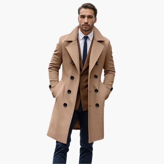 Men's Double-Breasted Classic Long Trench Coat – Tailored Formal & Business Outerwear
