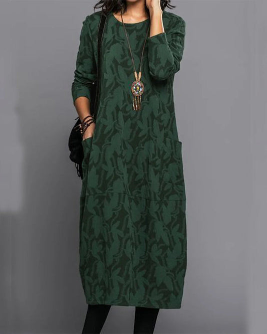 Women's Casual Long Sleeve Relaxed Fit Everyday Dress with Pockets