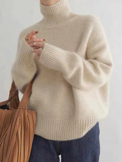 Women's Minimalist Turtleneck Oversized Sweater – Modern Casual Style
