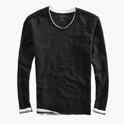 Men's Vintage Fit Long Sleeve Layered Look V-Neck Shirt Casual Basic Top