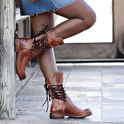 Women's Vintage Lace-Up Boots - Retro Style Fashion Ankle Boots for Everyday and Adventure