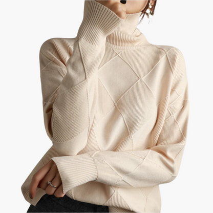 Women's Diamond Pattern Knit Sweater Casual Pullover for Everyday Style