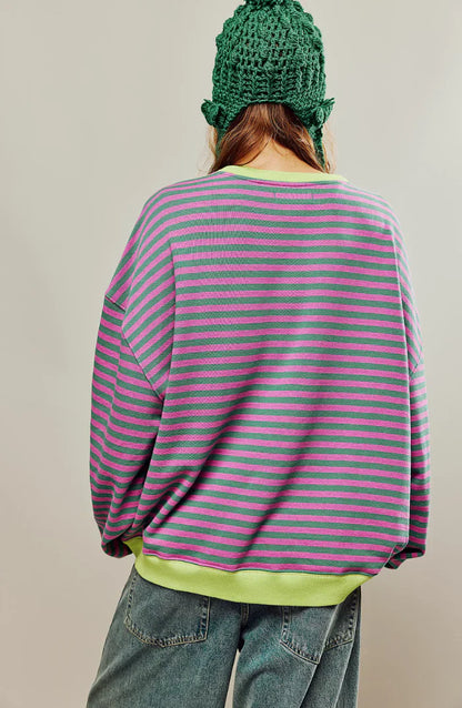 Women's Oversized Striped Pullover Casual Lounge Top