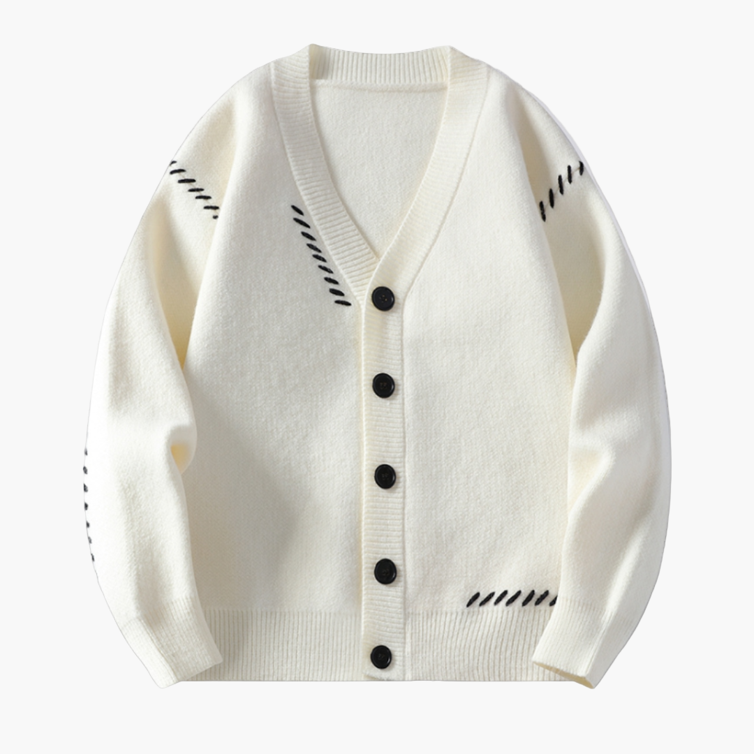 Men's Classic Button-Up Cardigan with Modern Accent Stitching – Versatile Everyday Style