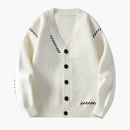Men's Classic Button-Up Cardigan with Modern Accent Stitching – Versatile Everyday Style
